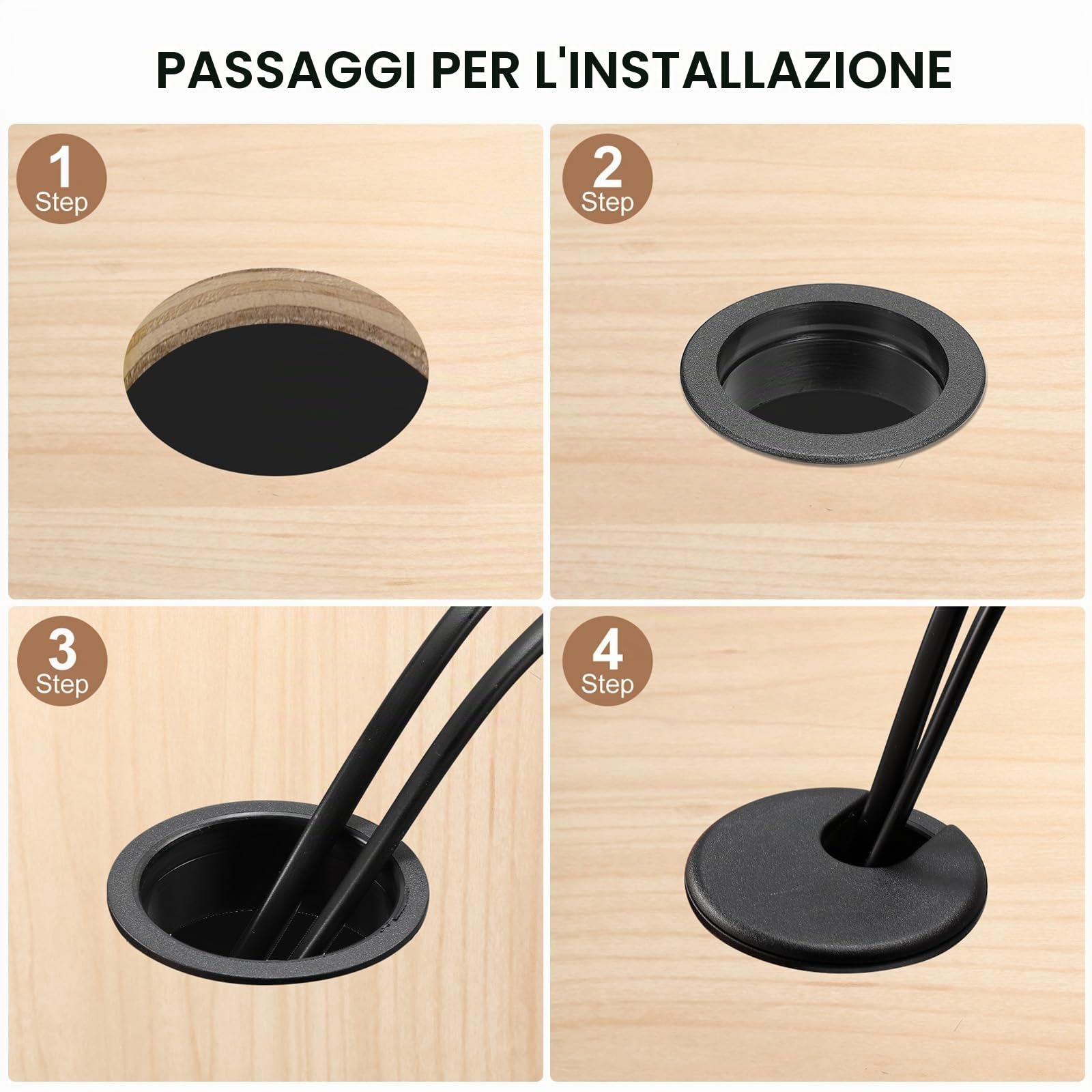 QUARKZMAN 2 Pezzi Copertura Foro Cavi, 1.38 Pollici/35mm Copertura Foro Passacavi in Plastica Abs per Scrivania da Ufficio, Organizzatore Cavi, Bianco