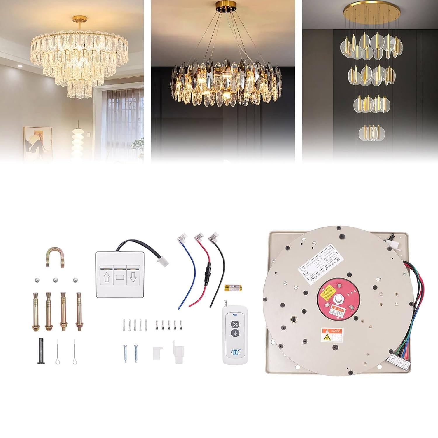 Jozyjul Multicolor Electric Chandelier Hoist Capacity Chandelier Hoist Lifter With Remote Control & Steel Wire Rope For Chandelier Light Fixture Installation & Maintenance 250Kg