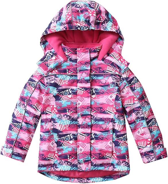 Girl's Waterproof Ski Jacket Winter Snow Jacket Fleece Outdoor Coat with Hood Snowproof Warm Reflective Strip Coat 9-10 Years