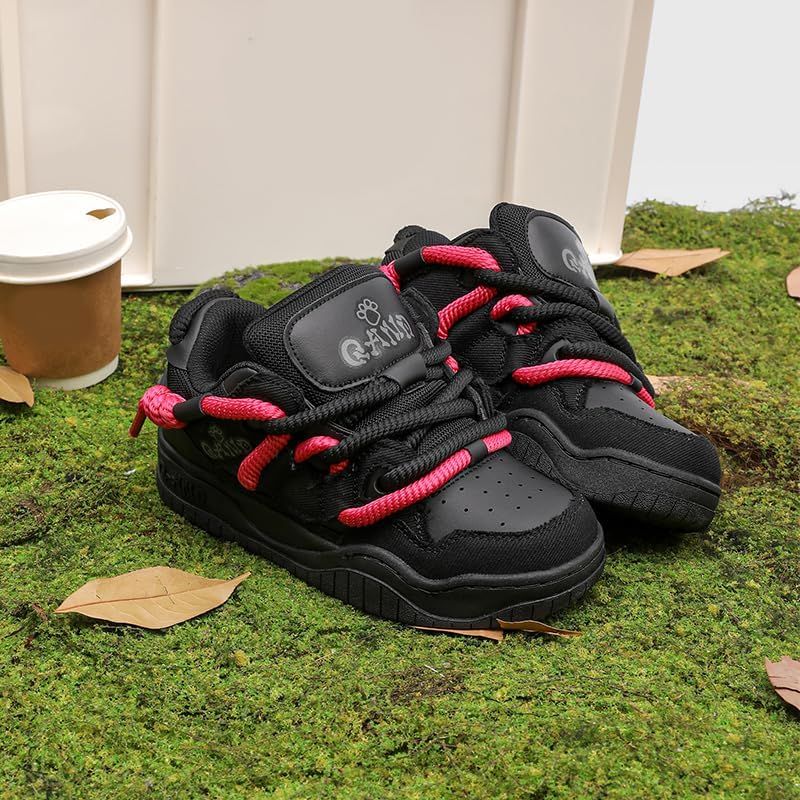 QAND Women's Platform Casual Skate Shoes, Unisex Fashion Sneakers for Men and Women, Comfortable Black Athletic Walking Shoes Black - Image 7