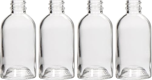 Hosley Essential Elegance Juego de 4 botellas de vidrio de estilo redondo Boston (2.9 fl oz) perfectas para almacenar y mostrar tus aceites