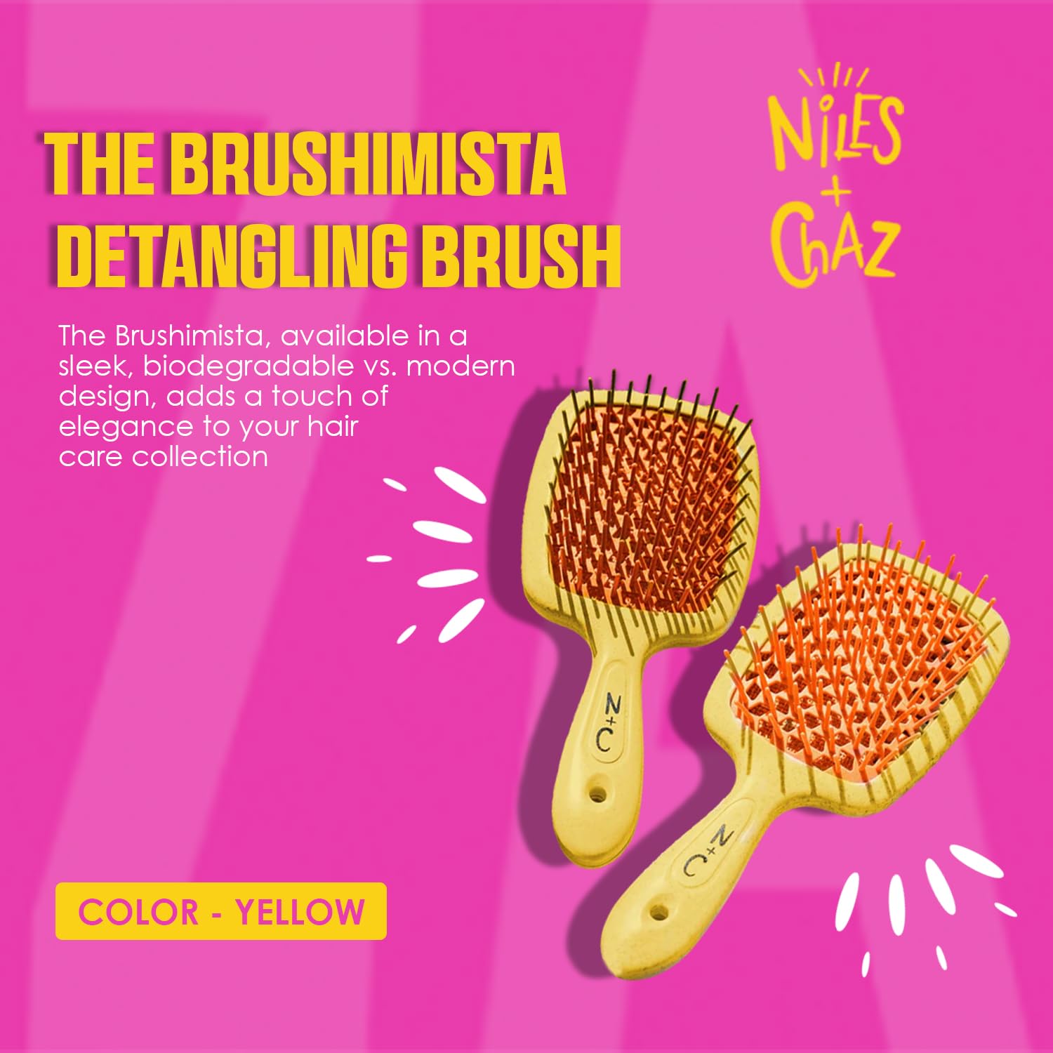 Niles and Chaz The Brushimista - Cepillo desenredante para niños, cepillo de pelo rizado, húmedo seco y dañado, cepillo de pelo rizado y rizado, cepillos de pelo de cerdas anchas para niños, mango