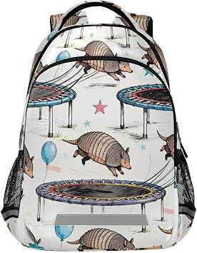 Armadillo Trampoline Balloon Stars Large School Backpacks with Chest Strap for Boys Girls Students,Lightweight Bookbags 17 Inch, Portable Casual Daypack Bags
