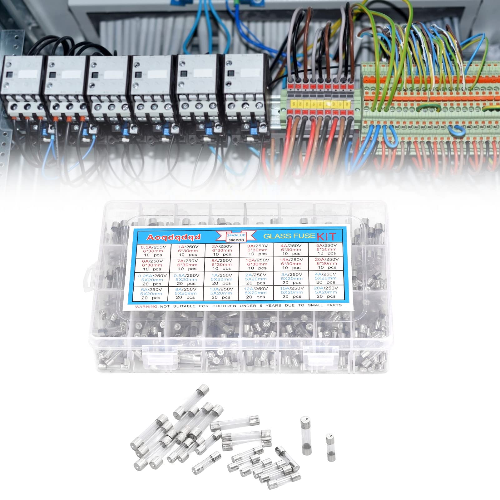 360 szt. Szklana Rurka Bezpiecznikowa 24 Typy 0,25A 0,5A 1A 2A 3A 4A 5A 6A 7A 8A 10A 15A 20A 6x30mm 5x20mm 250V Zestaw Asortymentowy