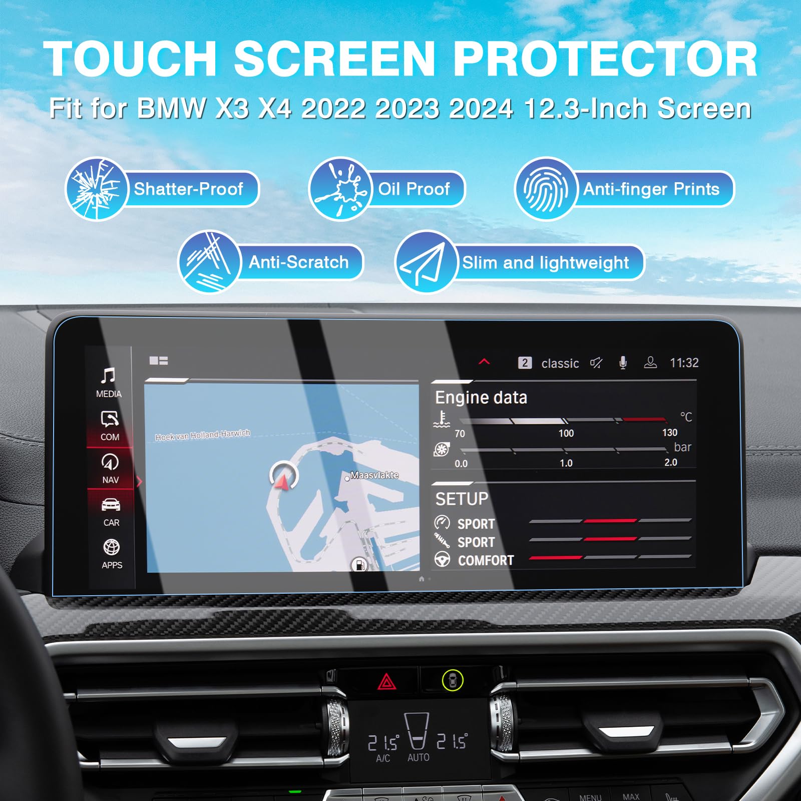 Karltys 2 Pack Displayschutzfolie für 2022-2025 BMW X3 X4 Zubehör 12,3 Zoll Touchscreen, 9H Panzerglas Displayschutzfolie für BMW X3, Anti-Glare Anti Fingerabdruck Autoradio Screen Cover
