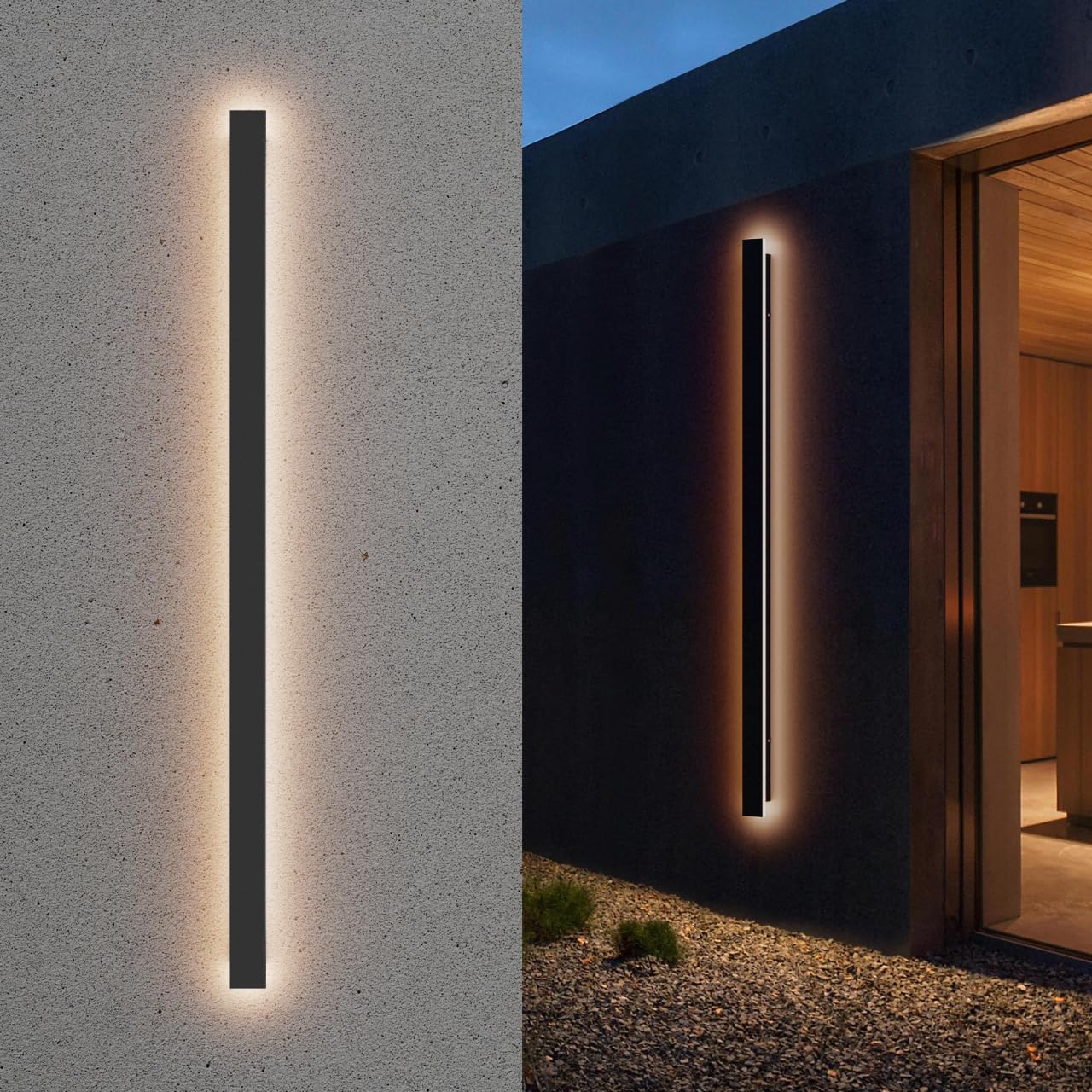 Klighten LED Aplique de Pared Exterior, Negro Lámpara de Pared Largo Interior, 120CM/35W Apliques de Pared, IP65 Hierro Moderna Luz de Pared, para Jardín Patio Salón Escalera, Blanco Cálido 3000K