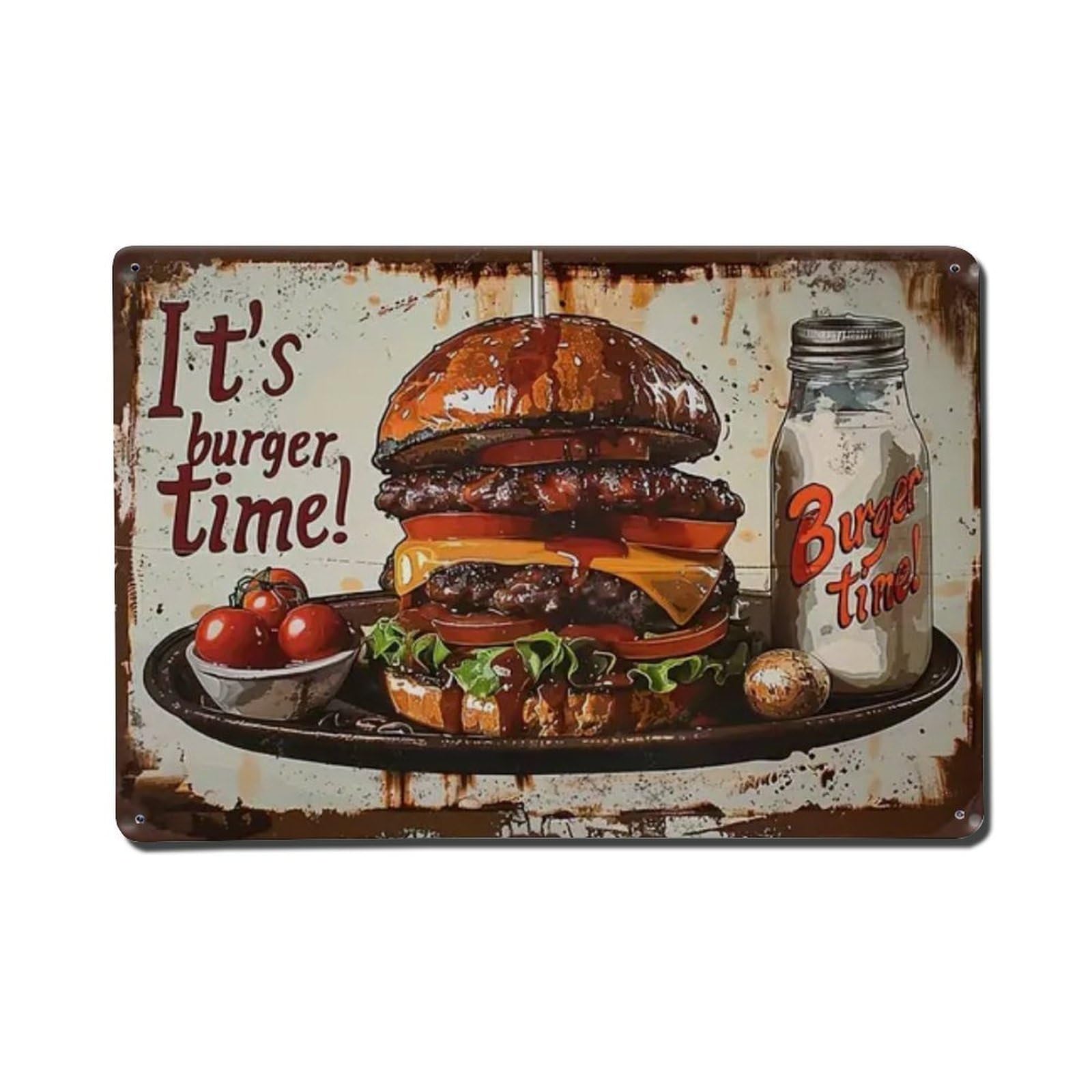 Rkundrne Vintage It's Burger Time Metal Tin Sign Garden Bedroom Cafe Bar Man Cave Home Wall Decor Metal Poster 8X12 In