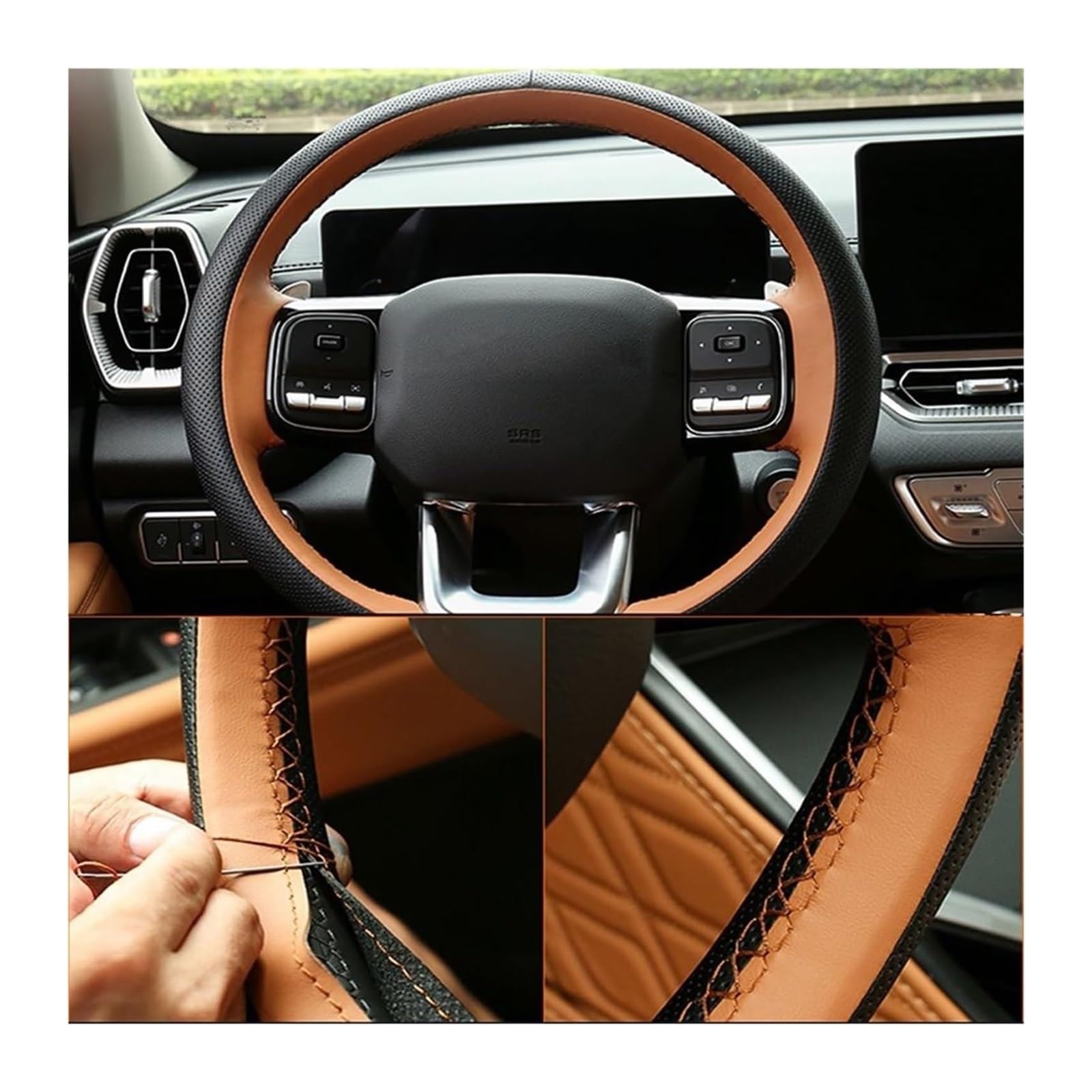 Volante Funda Coche para Great Wall Haval H5 II 2023 2024 Funda Volante Cuero Microfibra Cosida A Mano Interior Coche Fundas Protector(Negro)