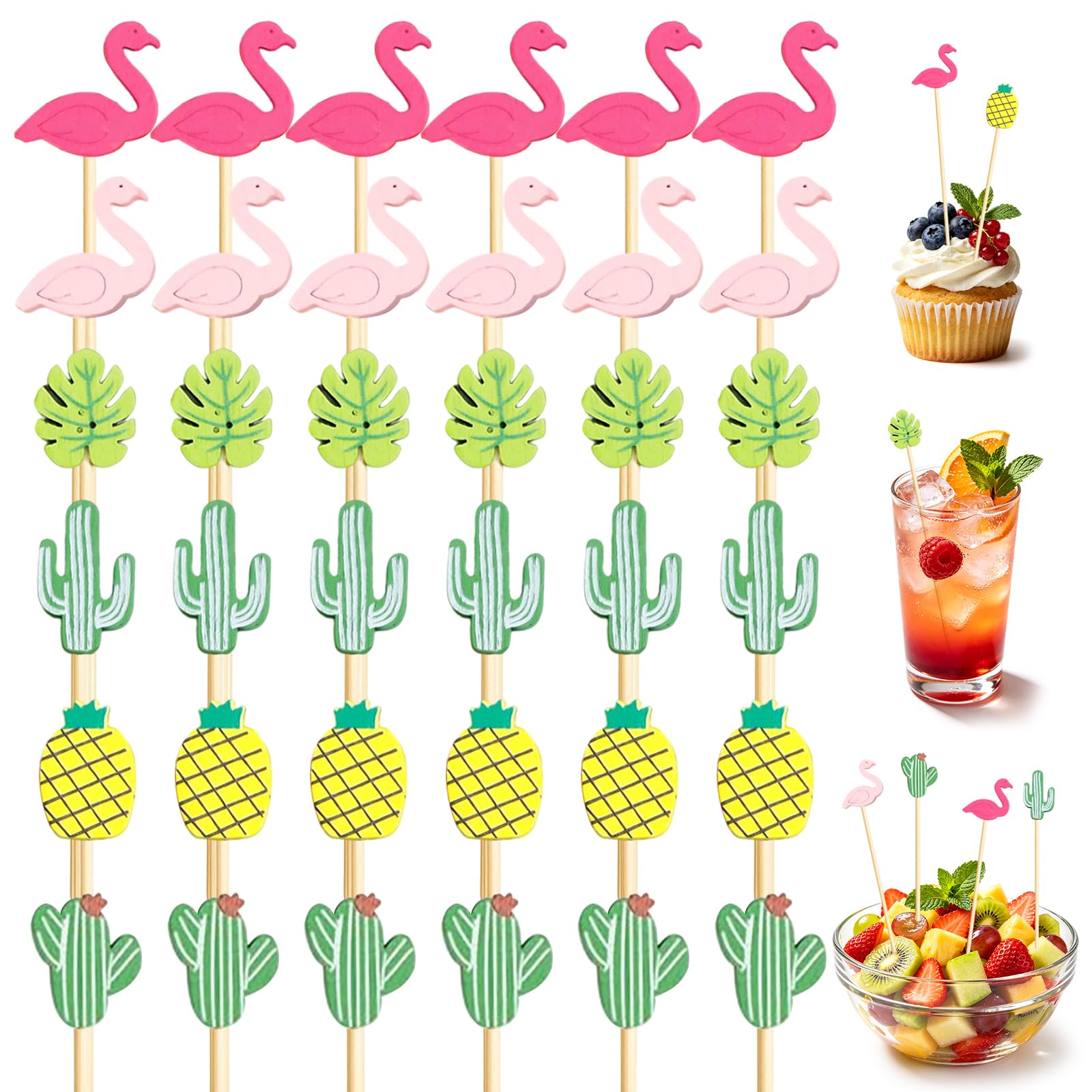 100 Pezzi Stuzzicadenti Cocktail Hawaii, Stuzzicadenti Decorativi Cocktail, Stecchini per Aperitivo, Bastoncini Cocktail Estivi, per Frutta, Feste, Dessert, Insalata, Cocktail per Decorazioni (A)