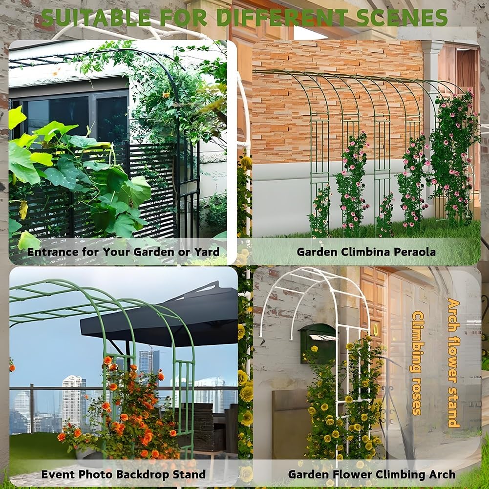Demi-côté Grande Arche de Jardin en métal, Arche de rosiers, Robuste tonnelle en métal Rosiers Treillis pour Plantes grimpantes, Support de décoration de Jardin 120x240/240x240/300x240cm(Black,1.5X2.4