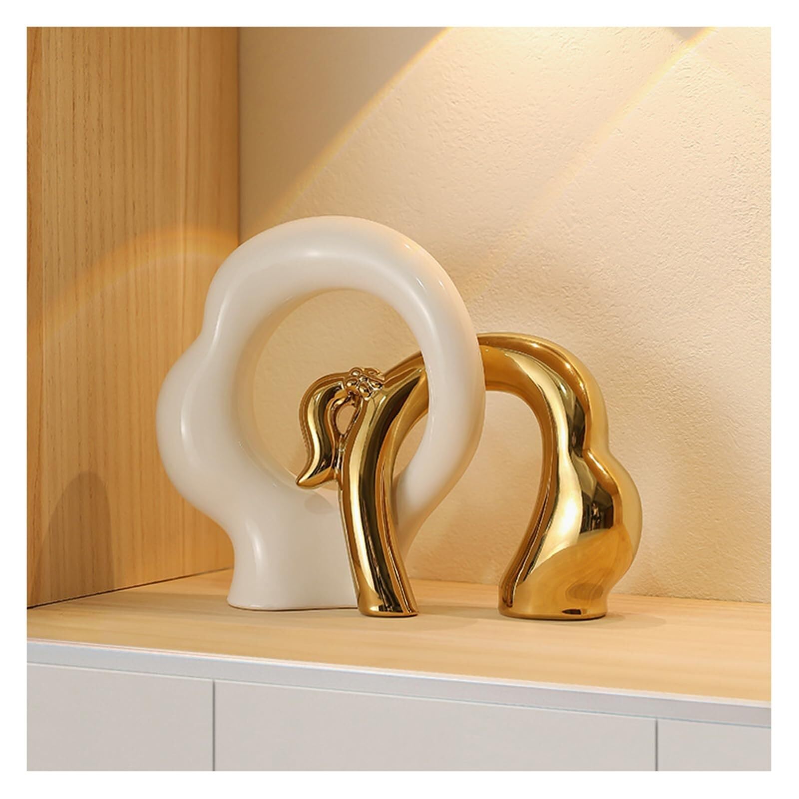 Regalos para Mujeres Escultura Decorativa de cerámica, Estatua Abstracta Moderna for decoración Dormitorio Decoración para estanterías(Gold)