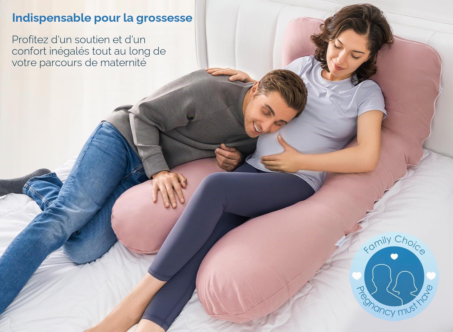 Queen Rose Coussins de Grossesse/maternité rafraîchissant en Forme de U avec Housse Ultra-Douce Rose