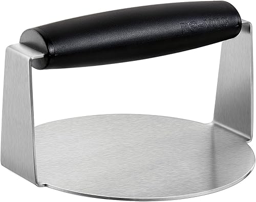 Prensa de hamburguesas, trituradora de hamburguesas redonda de 6 pulgadas para plancha con mango antiquemaduras, prensa de hamburguesas de acero