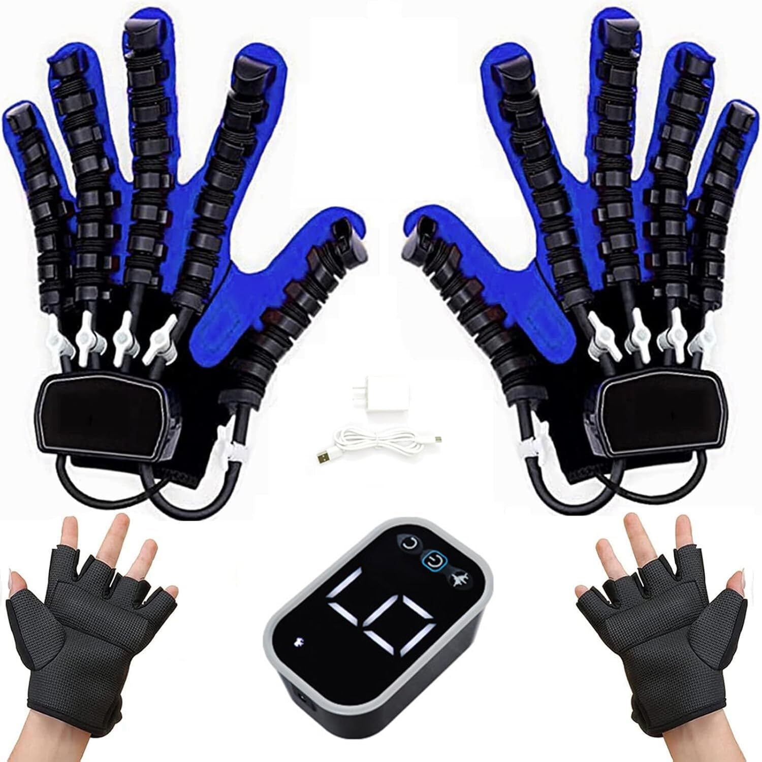 Left+Right Hand Rehabilitation Robot Gloves, Stroke Hemiplegia Rehabilitation Equipment, Hand Robotic Rehabilitation Device for Hand Paralysis