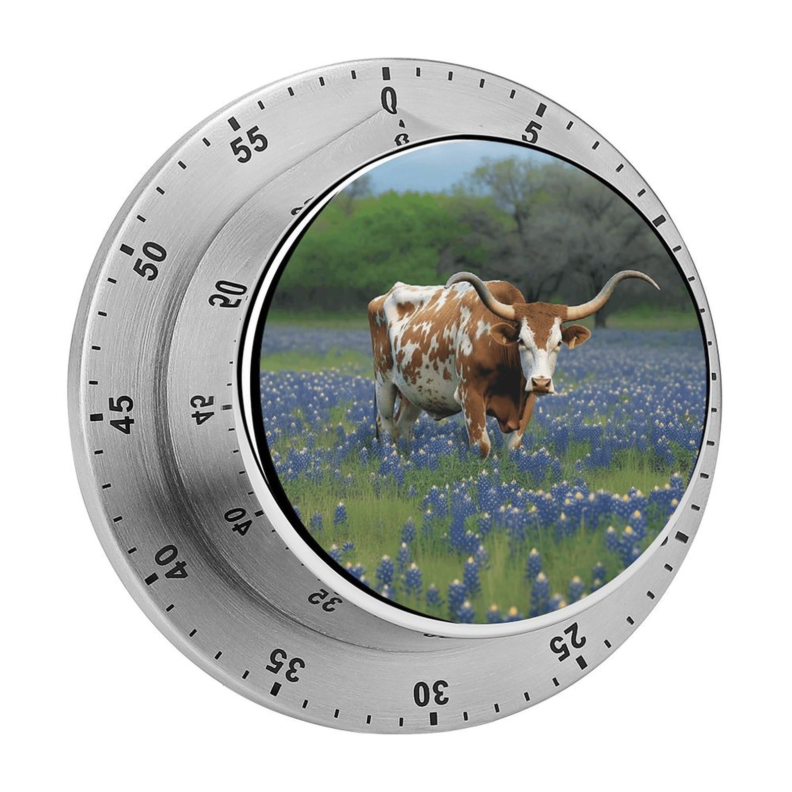 Bluebonnet Longhorn Kitchen Timer Chef Cooking Timers Clock with Loud Alarm Exquisite Stainless Steel Mechanical