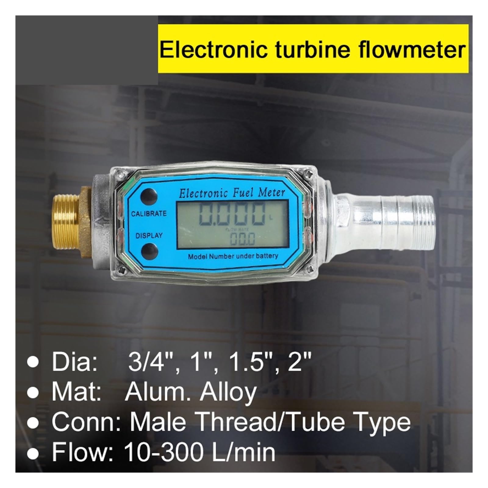 Durchflussmesser Digitaler Turbinendurchflussmesser, Aluminium, 3/4 Zoll, 1 Zoll, 1,5 Zoll, 2 Zoll Gewinde, elektronischer Kraftstoffdurchflussmesser for Wasser, Diesel, Benzin, Flüssigkeit(1.5-inch)