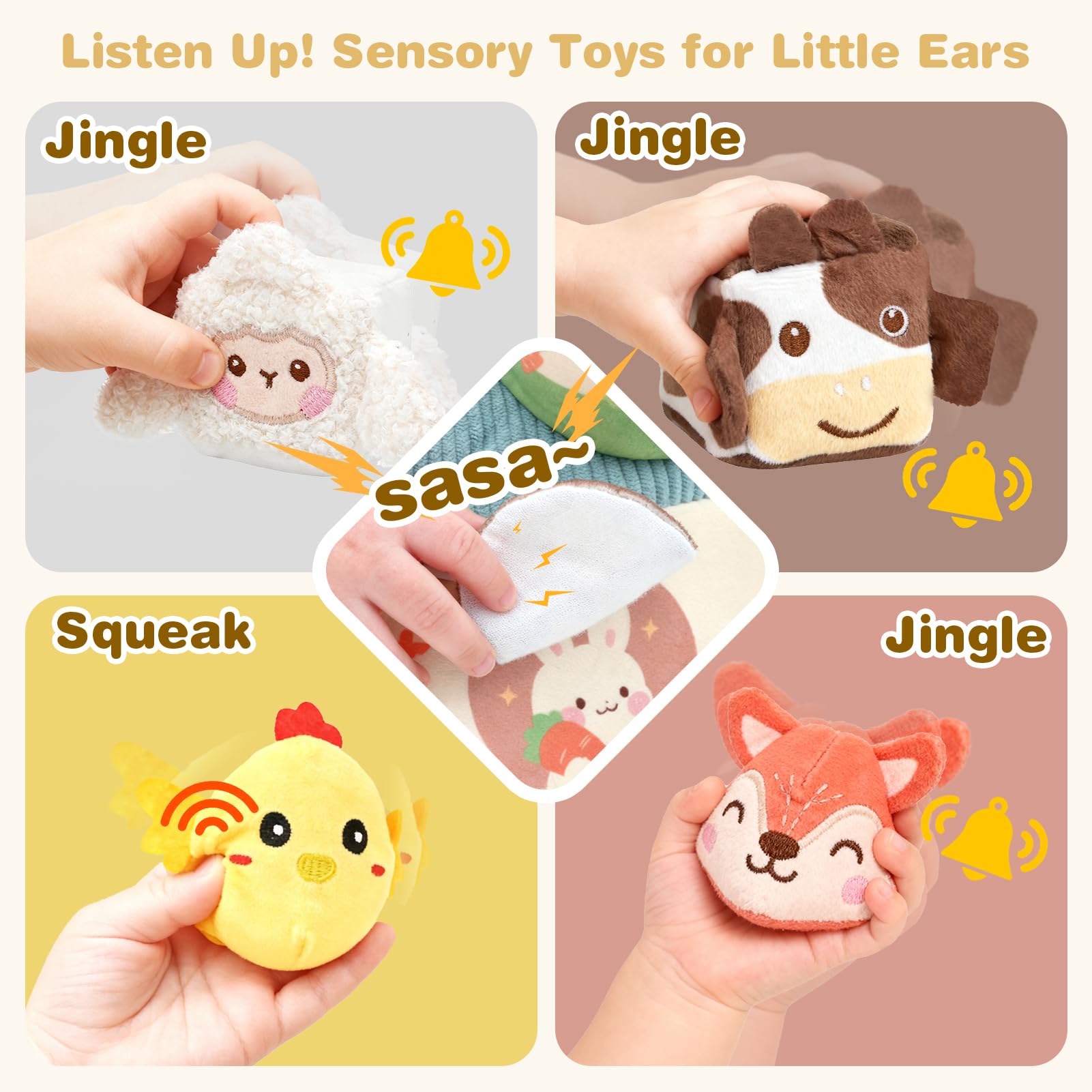 FLEXTRIX Baby Toys 6-12 Months, Farm Animals with Barn, Rattle, Crinkle Paper, Mirror - Image 2