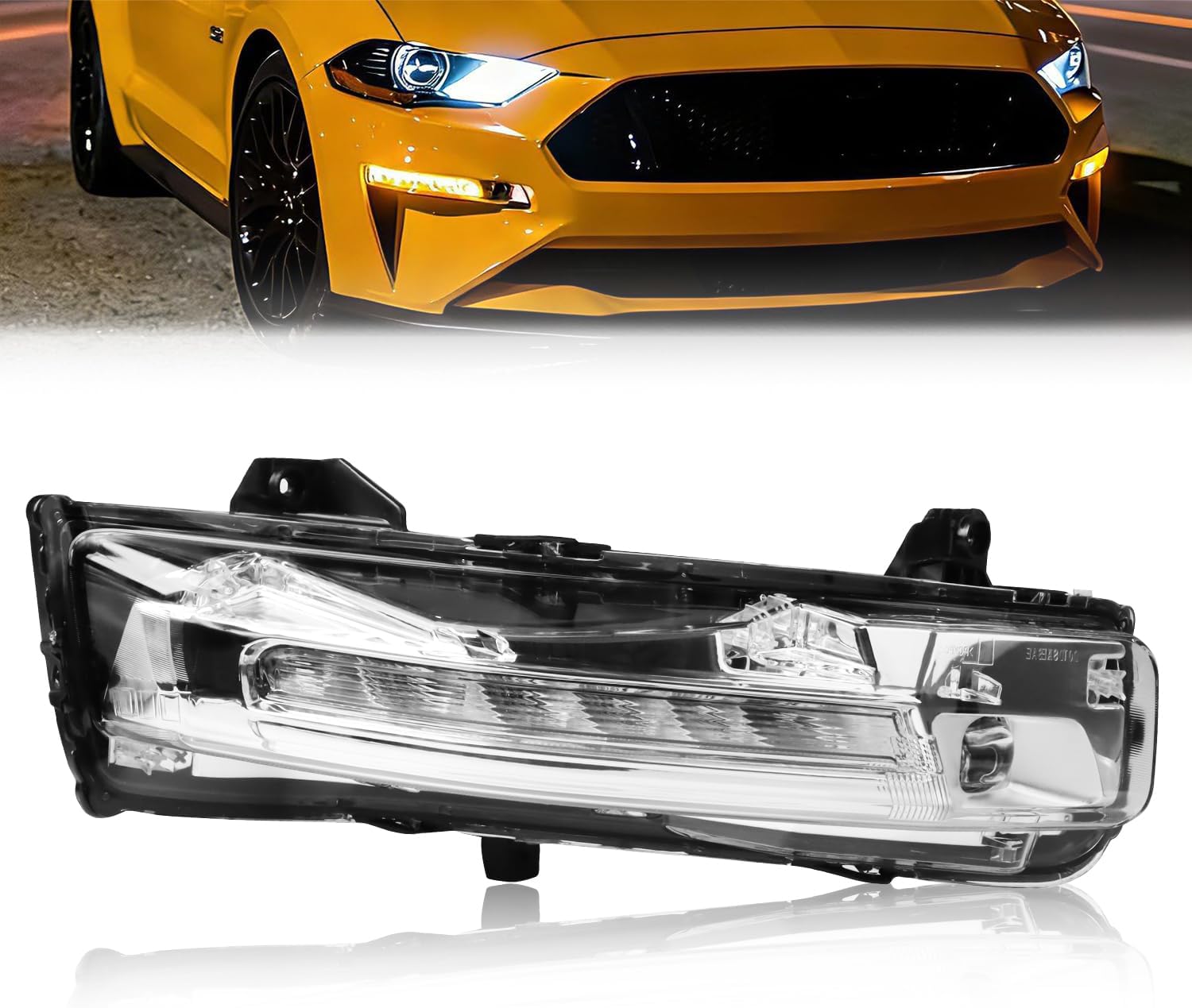 Front Bumper Fog Light Compatible with 2018-2023 Fo-rd Mus-tang Ecoboost, Right Passenger Side Fog Lamp with DRL & Turn Signal, 1 PC
