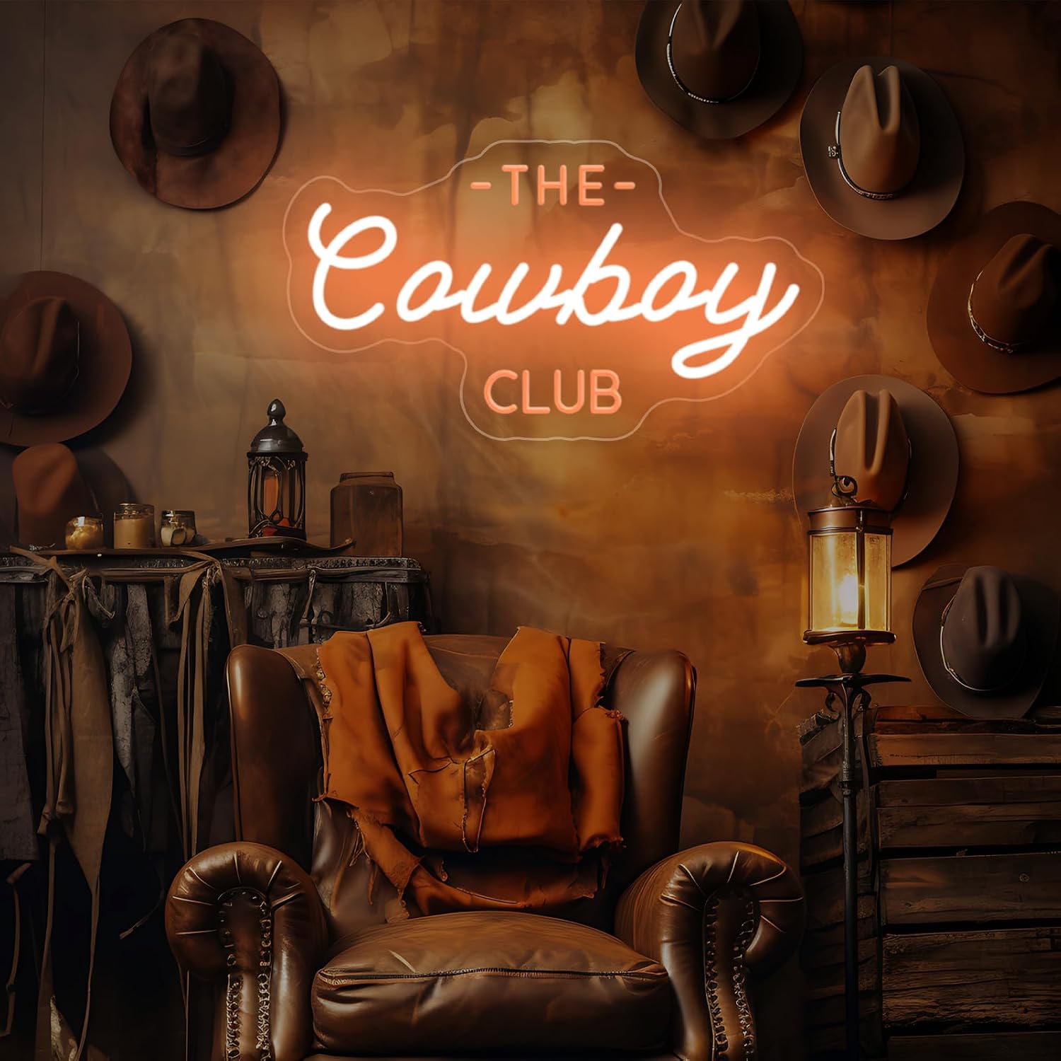 The cowboy club neon sign,Western Rodeo decor,mancave neon Light,Cowboy led wall neon sign, Midwest Princess Led Signs For Bedroom Wall Girl Cave Club Bar Pub Gift-Gold-16.54"x9.45"