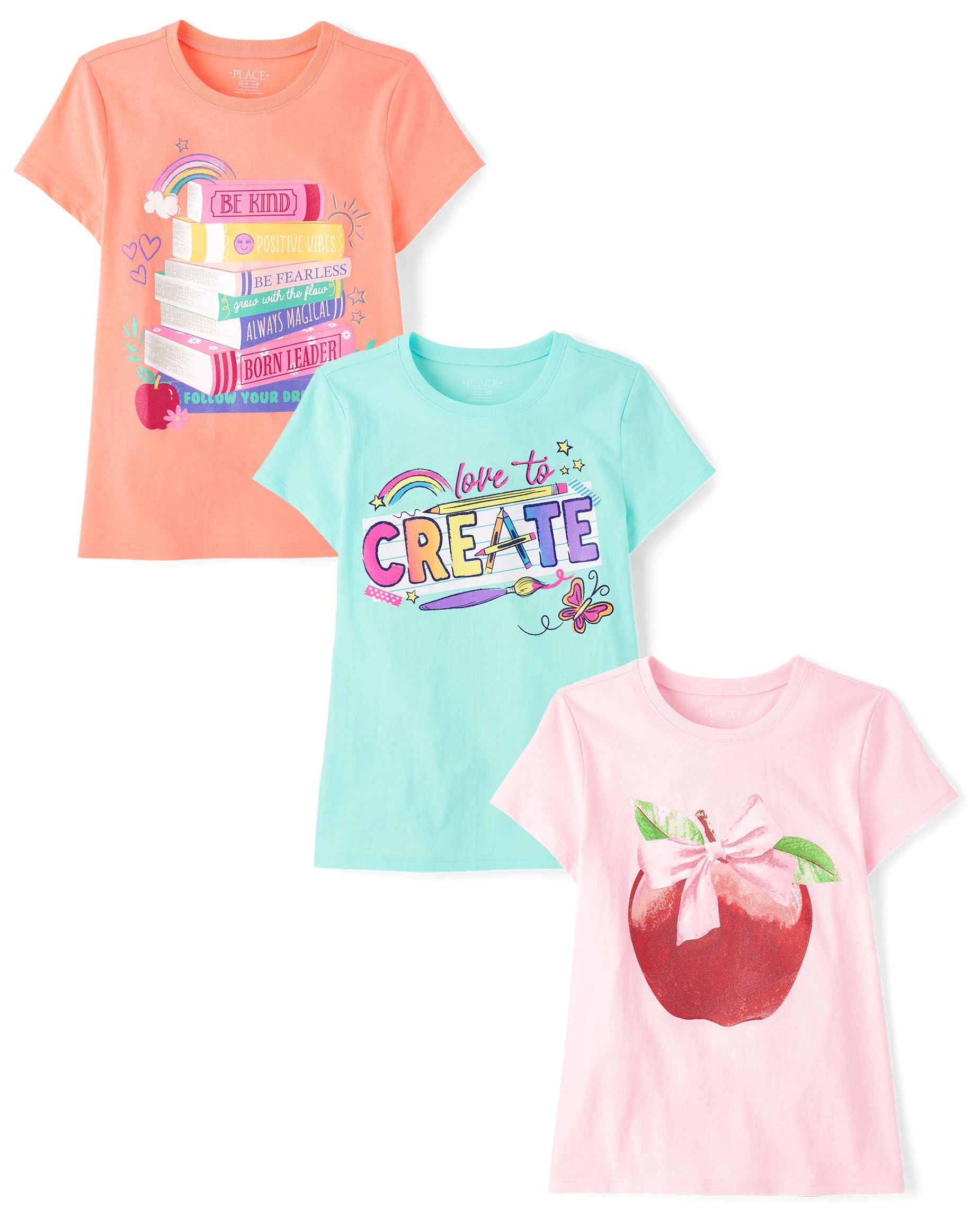 The Children's Place,Girls,School,Learning Short Sleeve Graphic T-Shirts,3 Pack