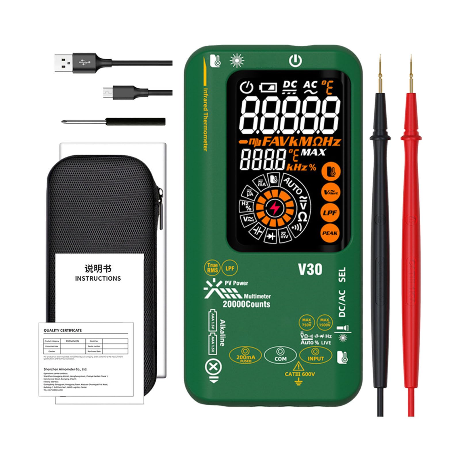 20000 Counts Digital Multimeter with Temperature and None Voltages Detection for Circuit Diagnostics Maintenance Auto Electrician Diagnostic Tool