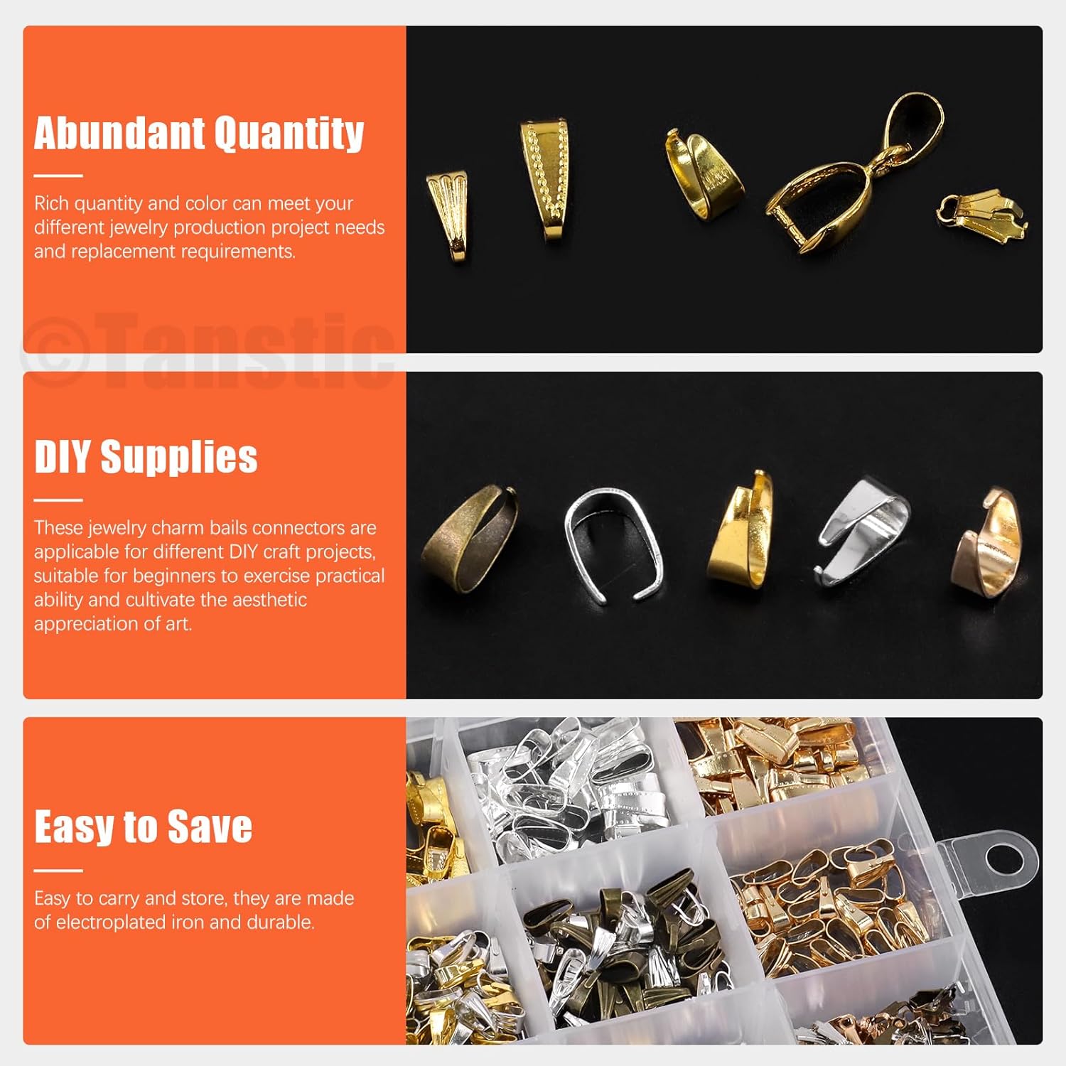 Tanstic 640Pcs 5 Colors Metal Necklace Pinch Clip Kit, Mixed Snap Pinch Clip Bail Clasps Necklace Dangle Charm Pendant Clasps Claw Bail Hook Pendant Connectors Clasp for Jewelry Craft Making - Image 3