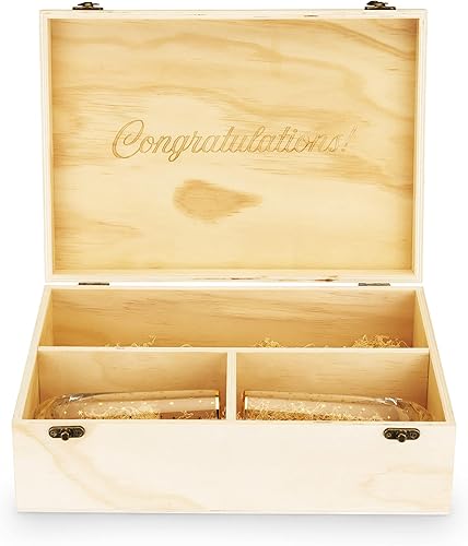 Miniatura 5 de Twine Caja de regalo para botella de vino con tapa y 2 vasos sin tallo, popote de embalaje, capacidad para 1 botella, madera