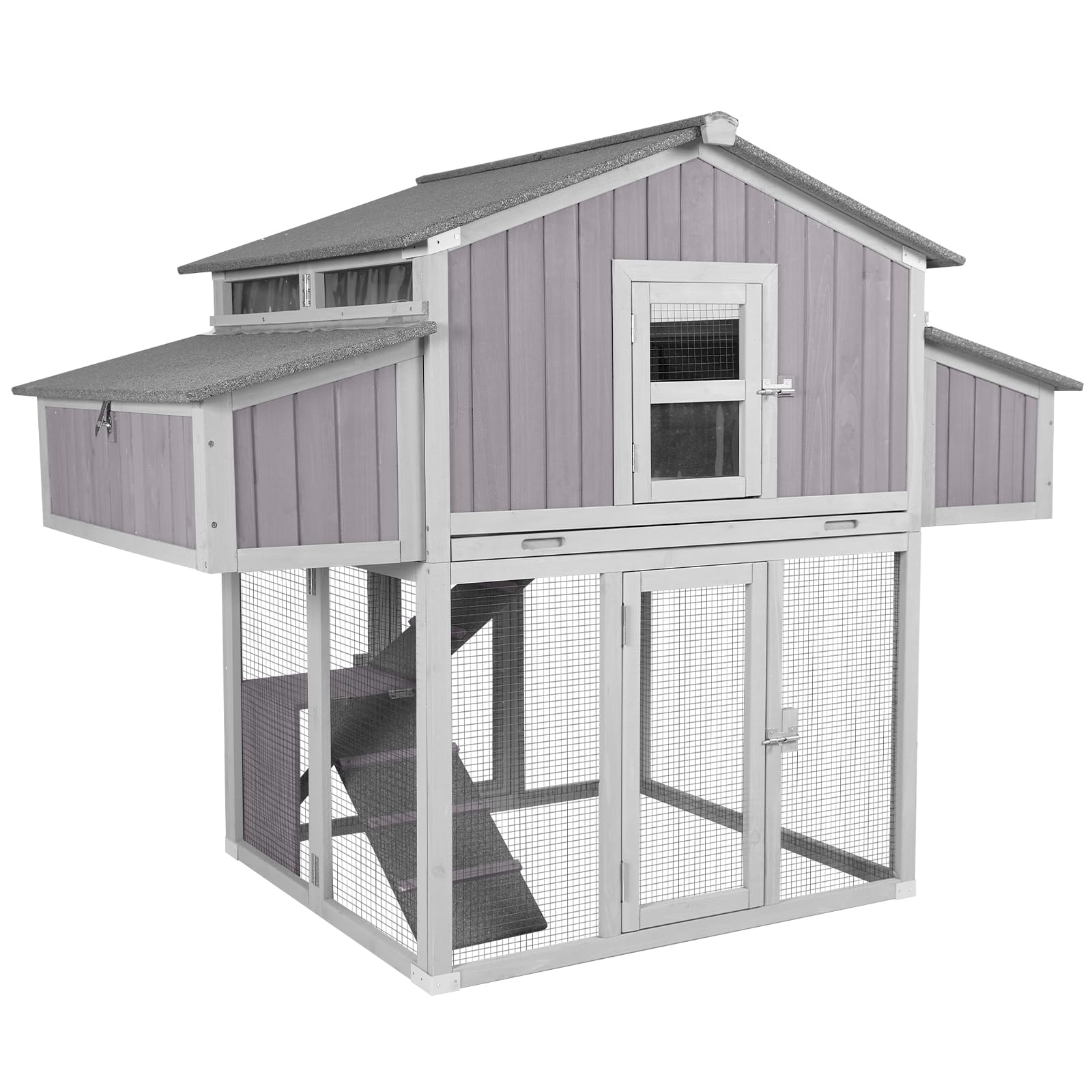 AIVITUVIN Large Chicken Coop for 6-8 Chickens Outdoor Chicken House with Two Nesting Box Folding Design Leakproof Pull-on Tray