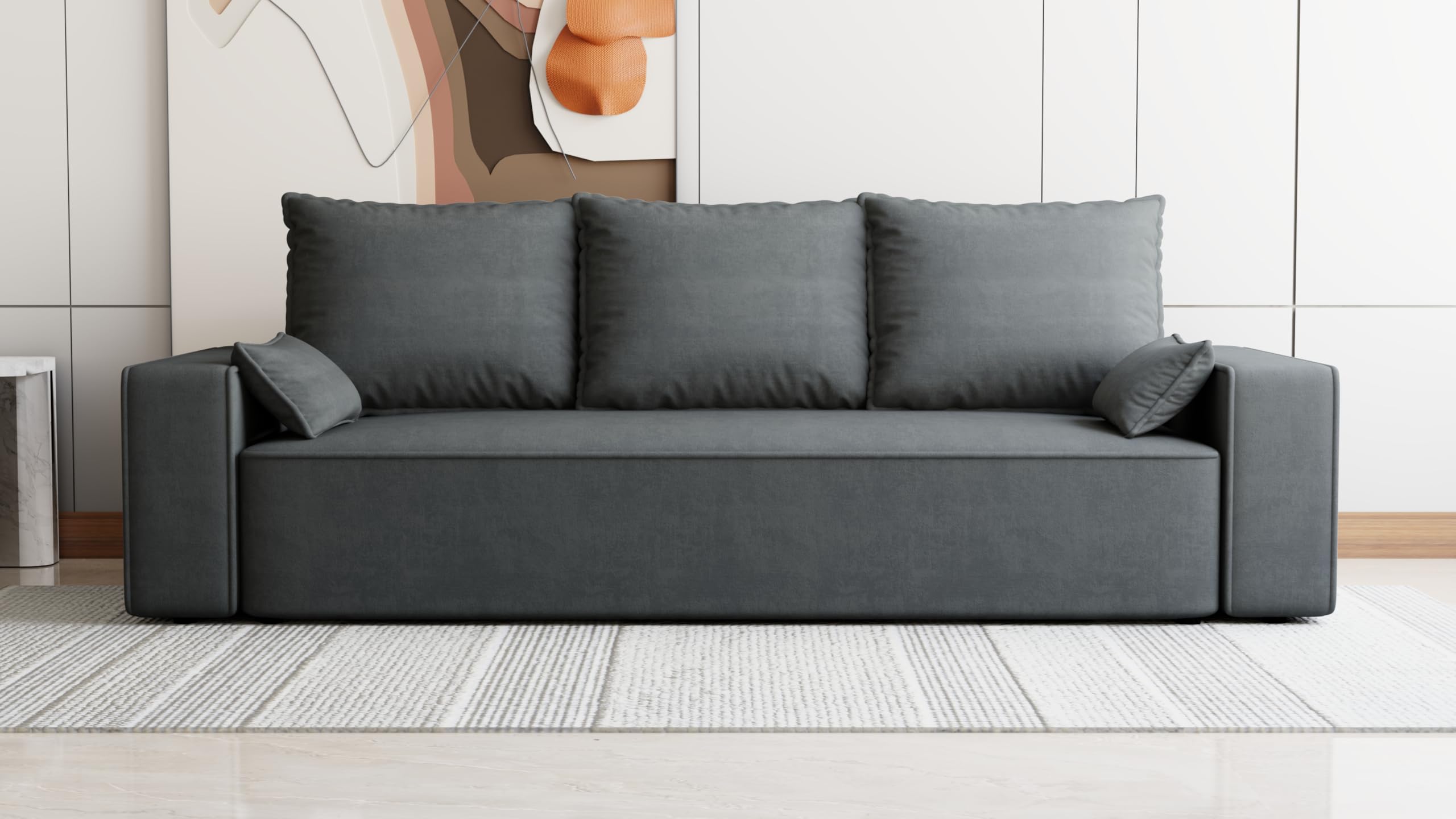Sofa mit Schlaffunktion Veno 242x95 cm - Couch - Sofa mit Bettkasten - 3 Sitzer - Schlafsofa - Schlafsofa mit Bettkasten - Cord - Wohnzimmer - Samt (Velo 635 Stahl)