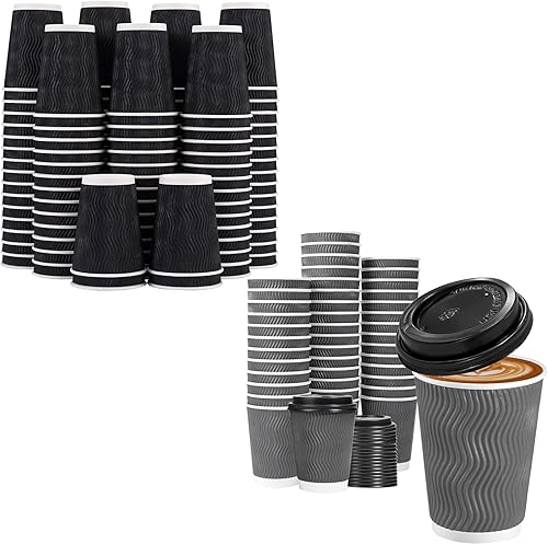 Lamosi Tazas de café desechables de 12 onzas, paquete de 170, vasos de papel corrugado aislados de 12 onzas, tazas de pared onduladas de Kraft para