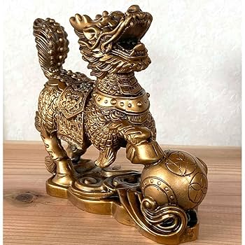 Amazon.co.jp: 風水 麒麟 置物 瑞獣 神獣 ペア 雌雄 麒麟の置物