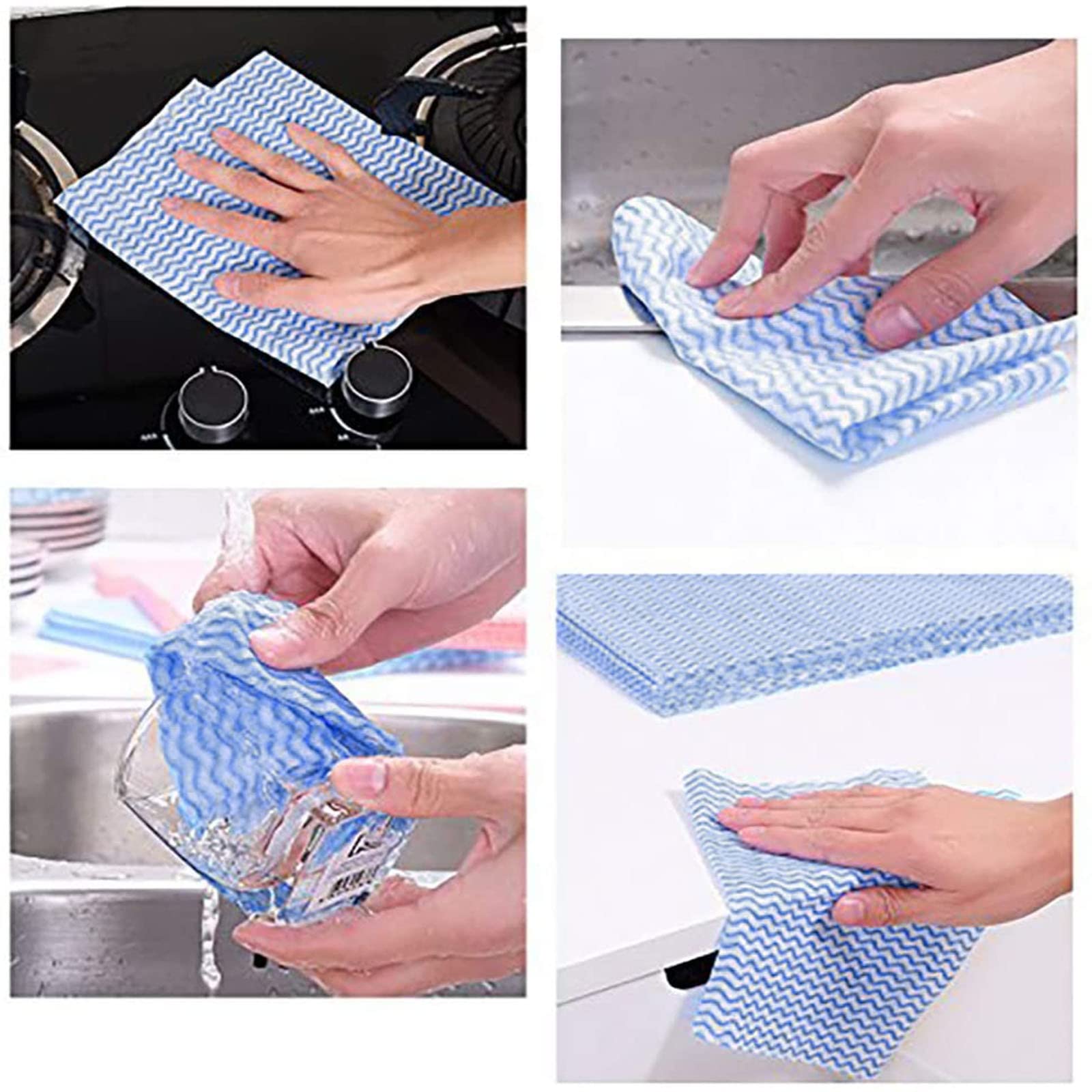 Paño de limpieza plateado, 60 paños desechables reutilizables, paños de limpieza desechables resistentes, paños de cocina reutilizables, ropa J, 60 unidades, azul absorbente, vasos rápidos (azul
