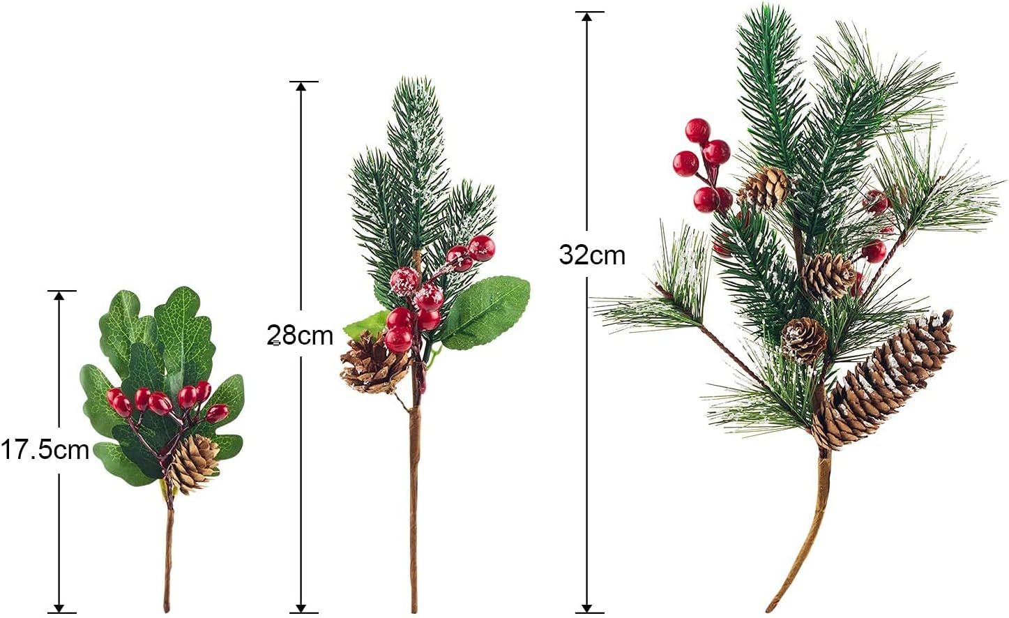 Yixiang 12Pack Artificial Christmas Picks Assorted Red Berry Picks Stems Faux Pine Picks Spray with Pinecones Apples Holly Leaves for Christmas Floral Arrangement Wreath Winter Holiday Décor
