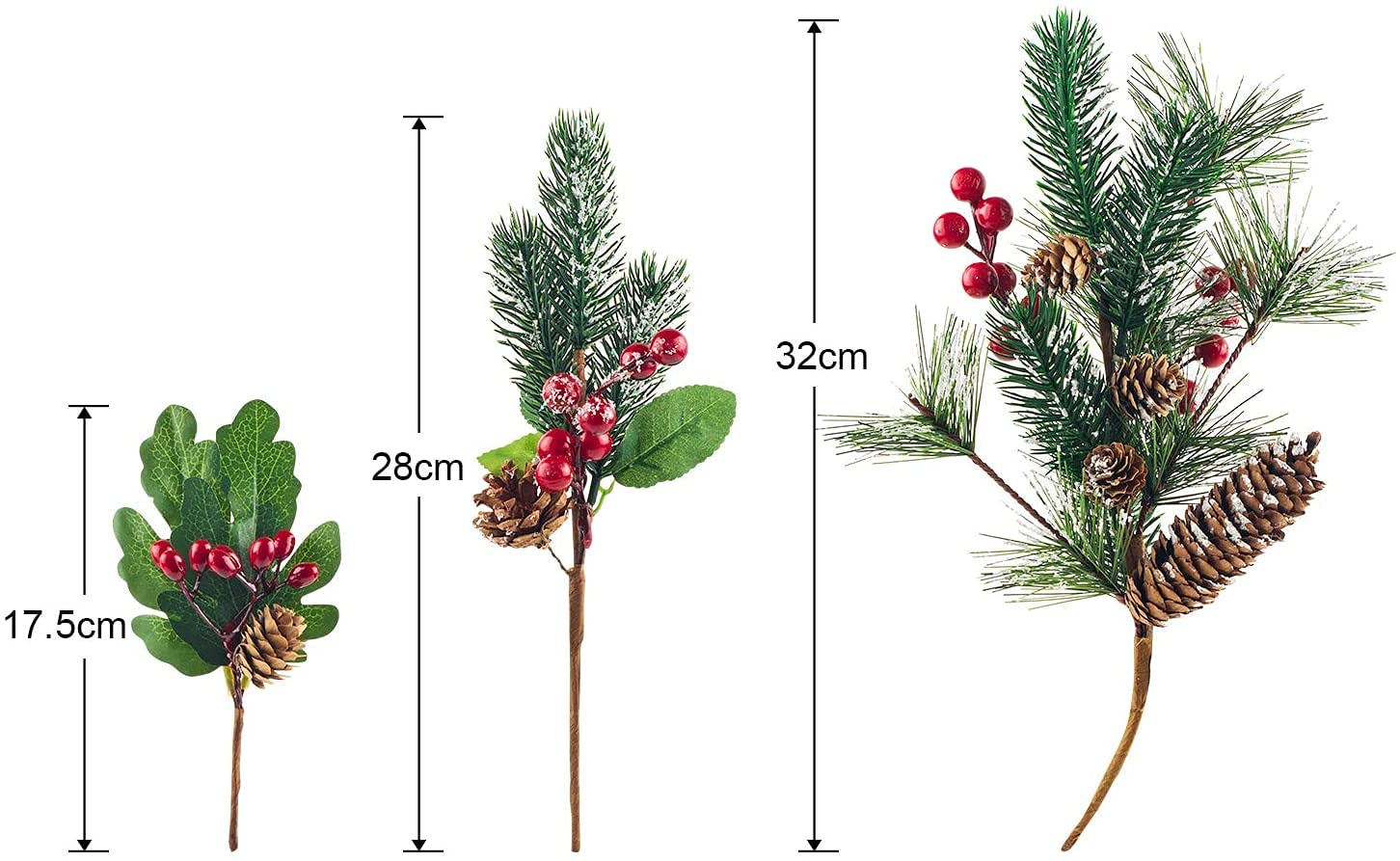 12 Pics De Houx Artificiels Avec Baies Rouges Et Pommes De Pin - Décoration Noël, Pour Sapin, Couronne, Centre De Table, 10-13 Cm