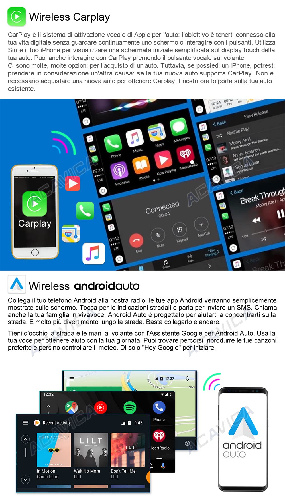 ACAVICA Autoradio Android per Fiat 500L 2012-2017 - Schermo Touch da 9", Wireless Apple CarPlay & Android Auto, Navigazione GPS, Bluetooth, WiFi