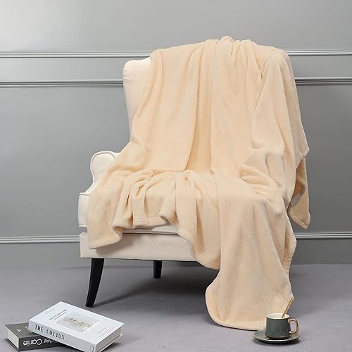 Miniatura 9 de NANPIPER manta de vellón, manta supersuave de franela, de tamaño queen, manta cómoda, mullida y lujosa de felpa de microfibra para cama, beige