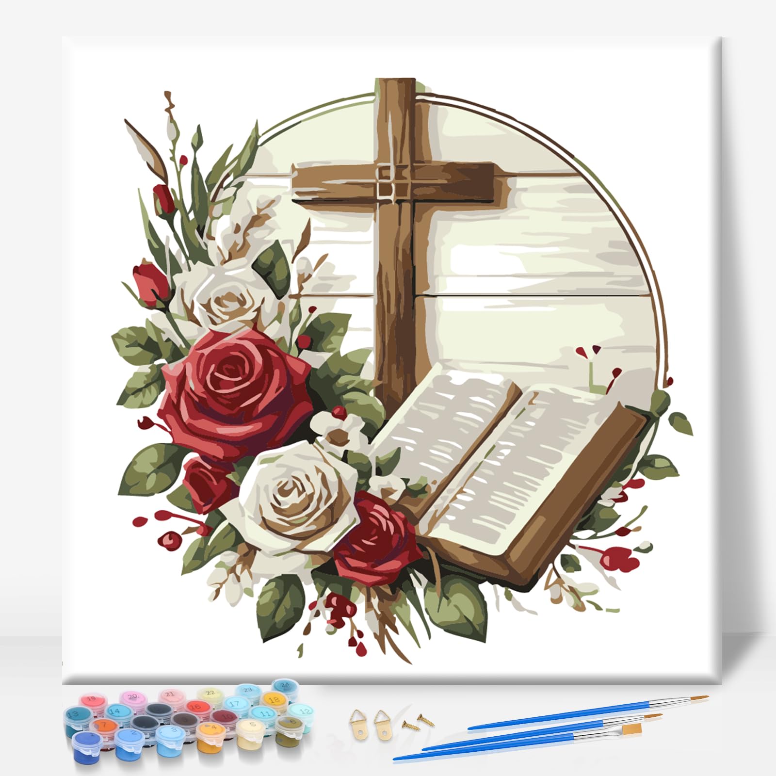 Camocin Art Paint by Numbers for Adults with Frame - Bible Cross 10x10 Inch