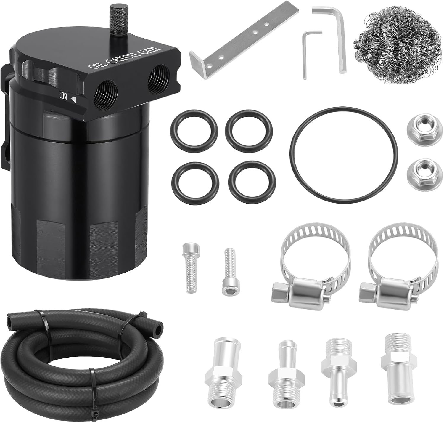 BDFHYK 750ml Oil Catch Can Tank Kit, 10AN Universal Polish Baffled Reservoir with Breather Filter and 3/8" ID Fuel Line Hose, Aluminum