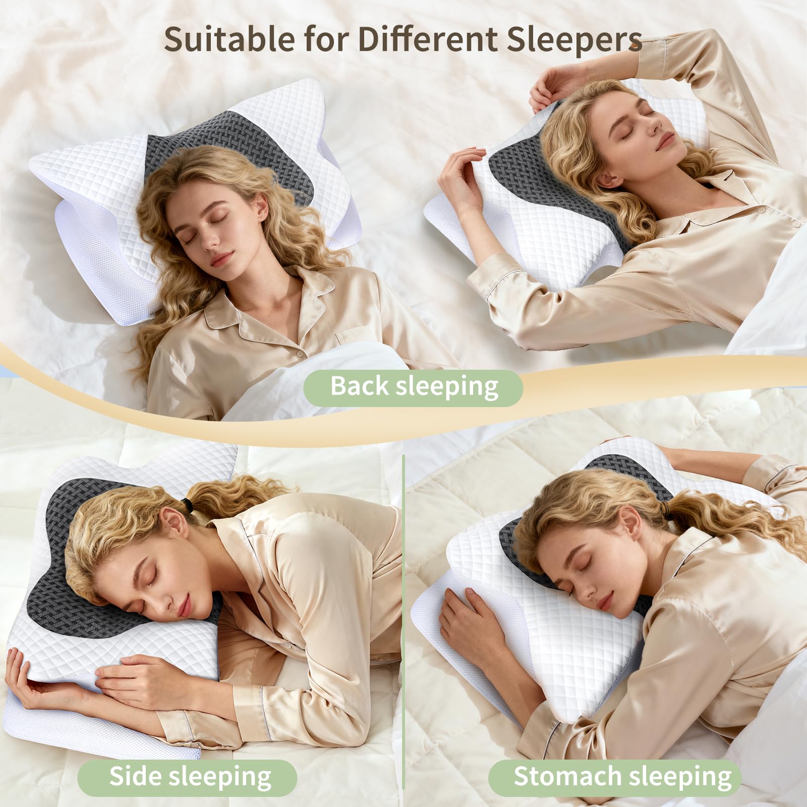 Cuscino per dolori al collo, cuscino ortopedico in memory foam, cuscino ergonomico per chi dorme sul fianco, cuscino cervicale per dorme laterale, schiena e addome, 61,7 x 37 x 13/13,6 cm