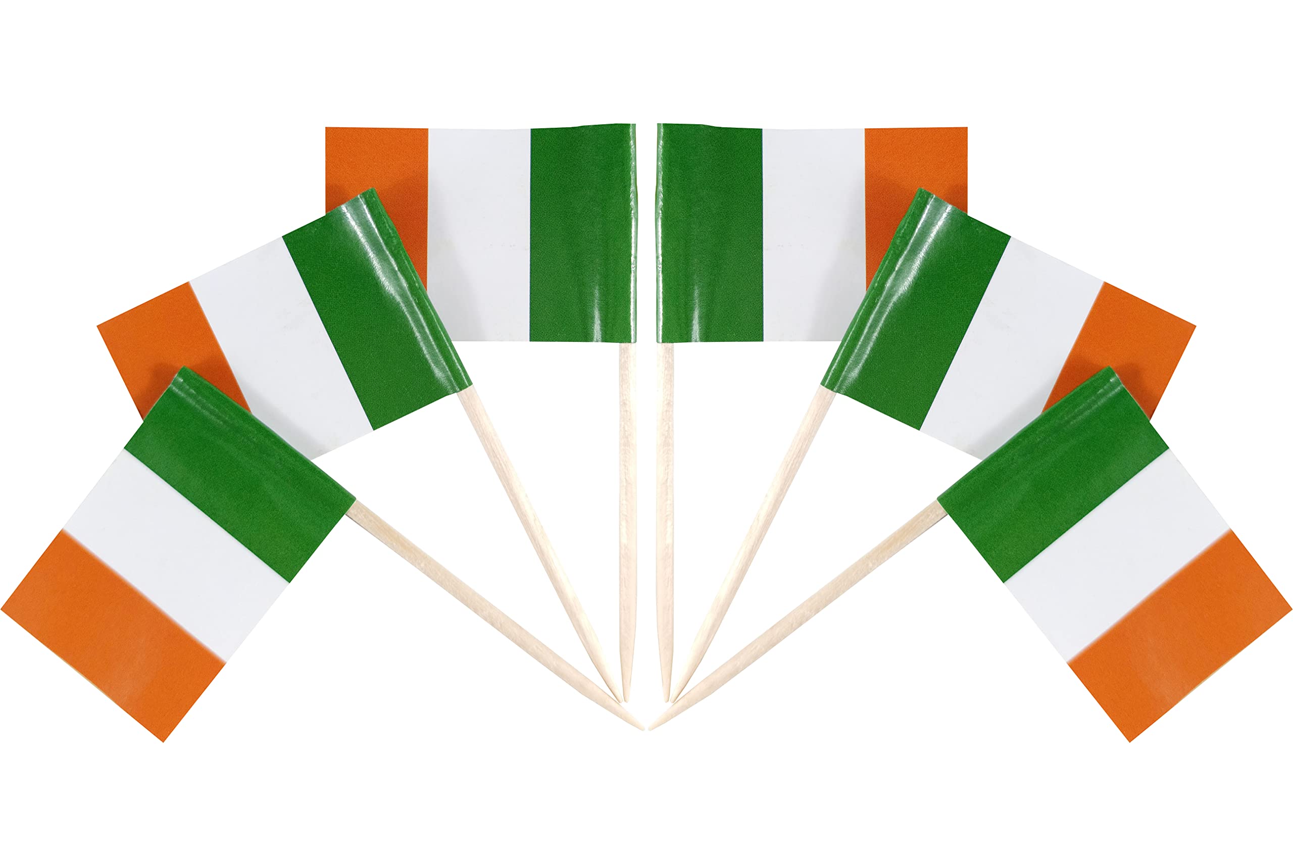 QQSD 100 Pcs Ireland Flag Toothpicks Irish Flags Cupcake Toppers Decorations, Mini Small Flag Cupcake Pick Sticks Cocktail Toothpick Flag Cake Topper Picks