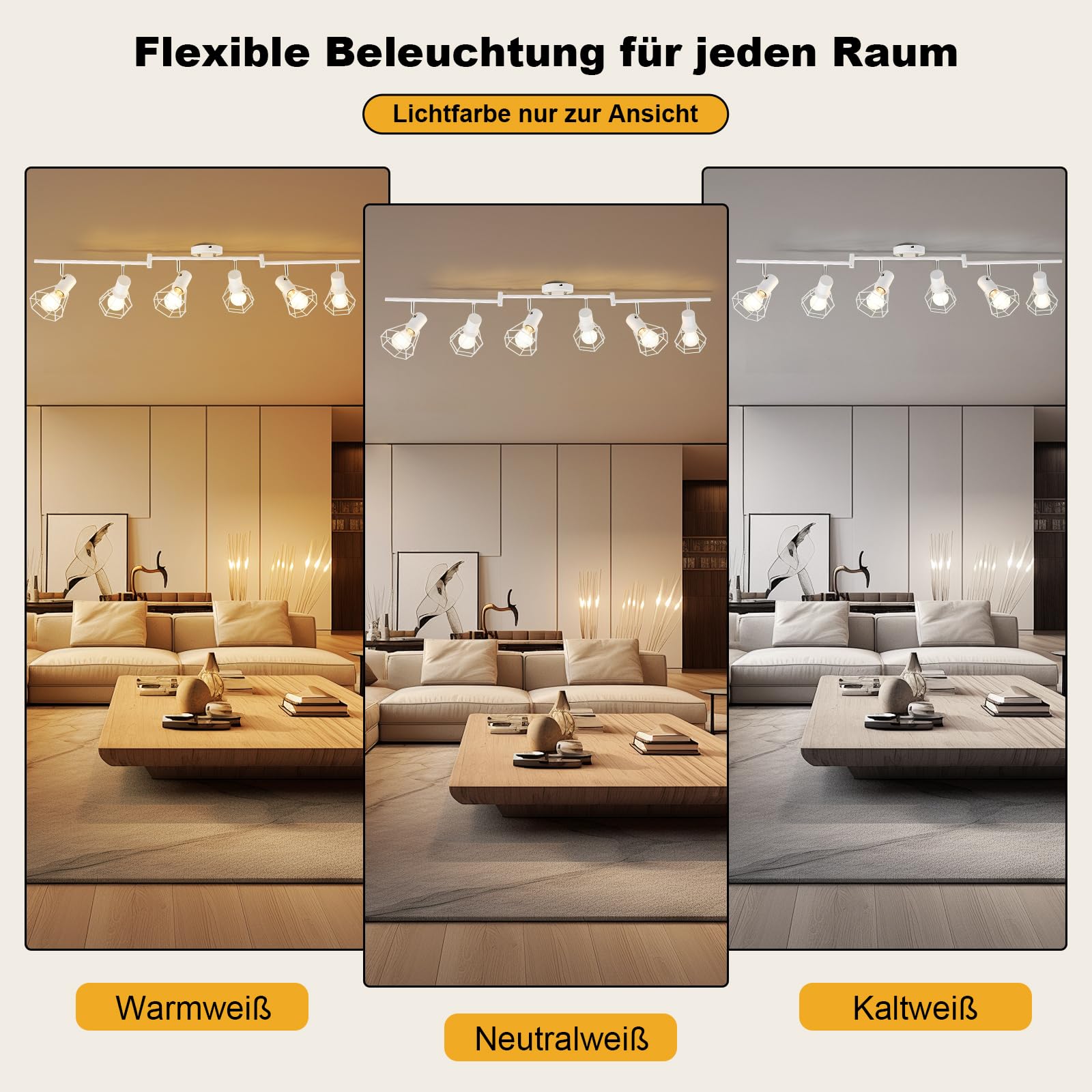 HiBay LED Deckenstrahler 6 Flammig E27 Deckenleuchte Wohnzimmer Weiß Modern Schwenkbar 350° Deckenbeleuchtung für Schlafzimmer Flur, max. 60 Watt Ohne Leuchtmittel | Schlafzimmerlampe 350° Drehbar Deckenbeleuchtung 230V Max. 60 Watt für Wohnzimmer Küche K