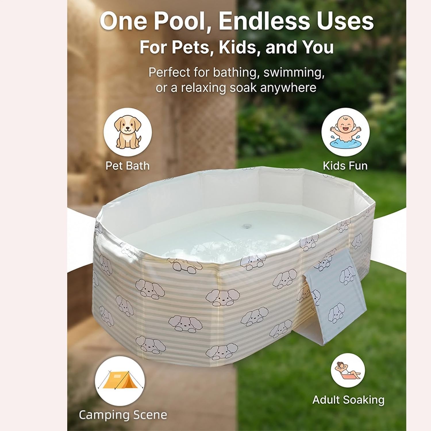 Doggie Wading Pool, PVC Non Inflatable Bundle, Foldable Pet Bathing System with Anti Slip Base for Cooling and Play, Lightweight Animal Care Tool, Modern Outdoor Design Style, Garden Use image 4