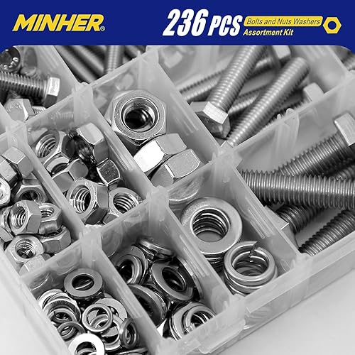 Miniatura 4 de Kit surtido de tornillos y tuercas M6 M8 M10 de acero inoxidable 304 (18-8), tornillos hexagonales y arandelas, 236 piezas