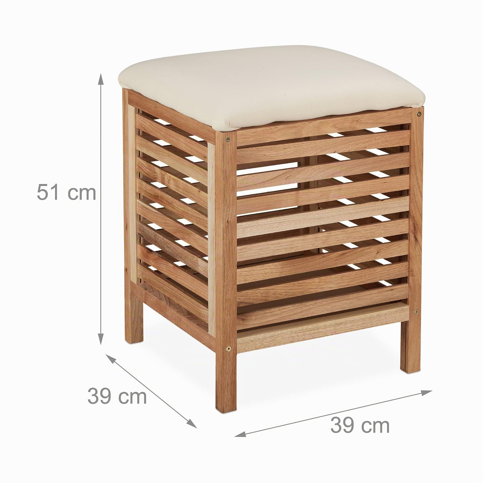 Relaxdays Cesta de Ropa Sucia con Asiento, Taburete Baño con Almacenaje, Madera de Nogal, 35 L, 51 x 39 x 39 cm, Natural