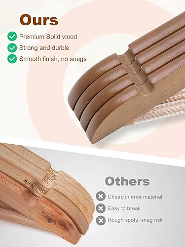 Miniatura 4 de HOUSE DAY Perchas de madera de alta calidad, paquete de 10 perchas de madera de nogal con acabado liso, perchas de madera para armario, perchas