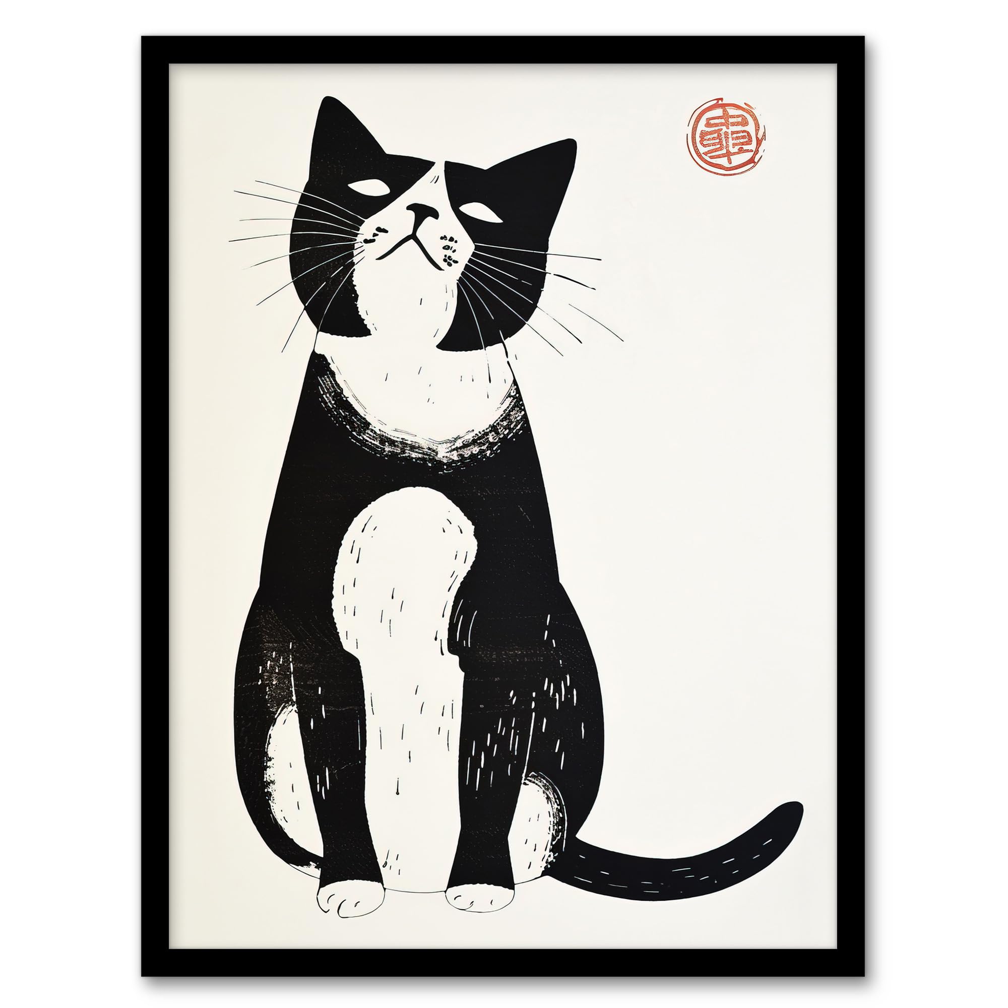 Artery8 Cat Lover Black White Pet Japanese Woodblock Wall Art PrintA4 Size from B&Q