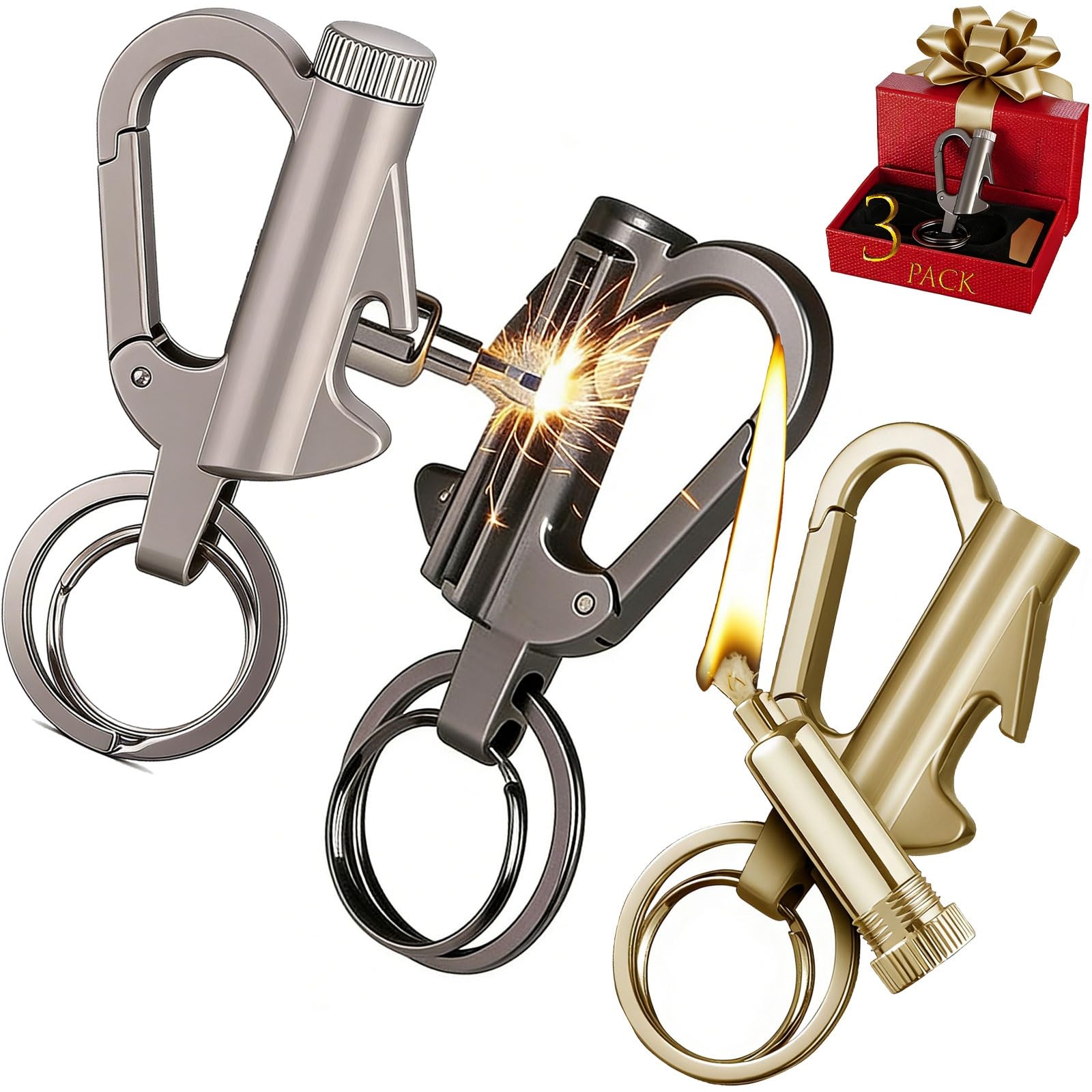 Allumette permanente (3 Paquets) - Plus de 10000 Coups de feu for Briquet, Briquet à kérosène, Allume-feu for Camping, Outil de Survie Tactique(Black+Gold+Silver)