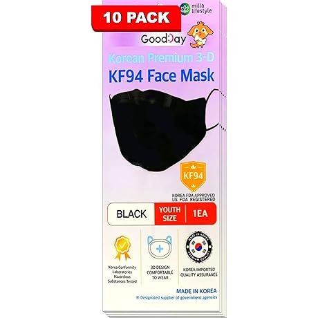 [Pack of 10] GOODDAY ENGLISH BLACK SMALL Certified KF94 Korean Face Mask