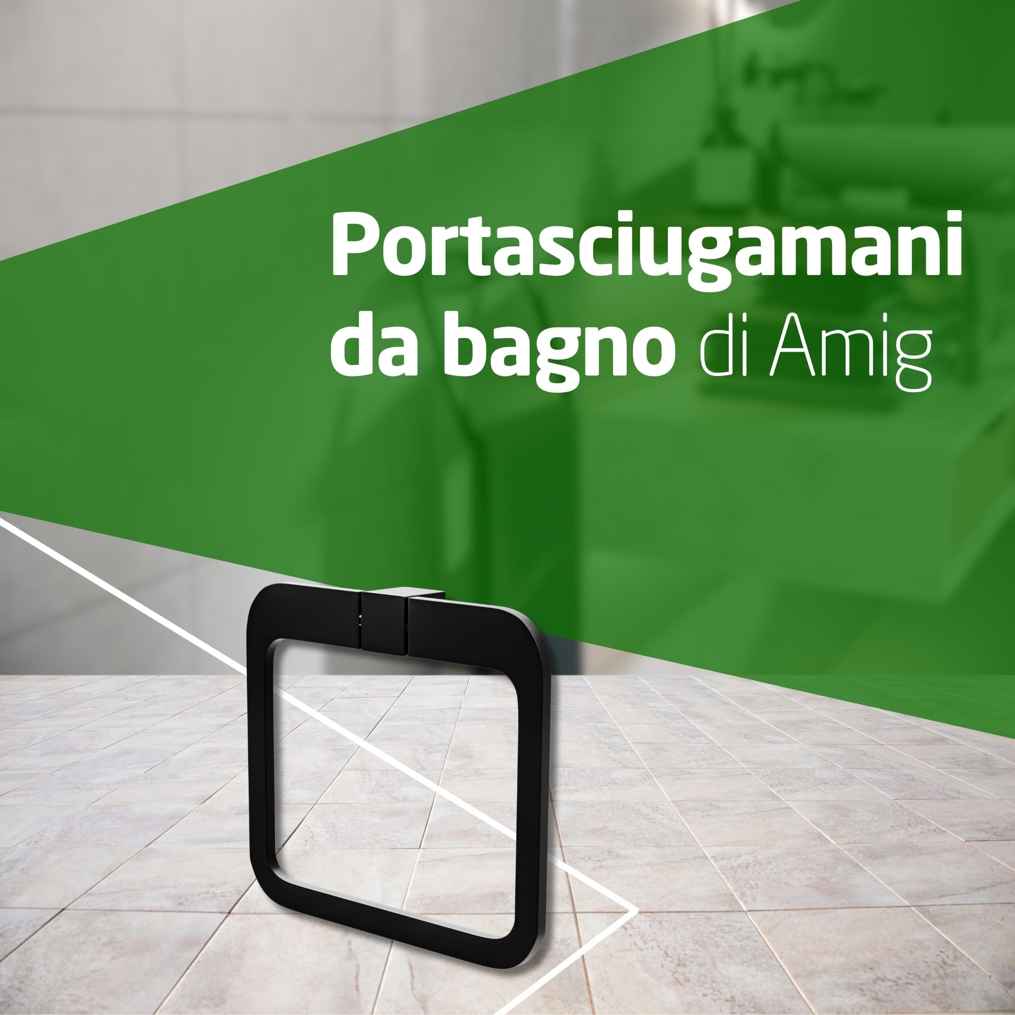 Amig - Portasciugamani da bagno Mod. Oma-4 | Supporto da parete per asciugamani Con viti incluse | 200 x 175 x 30 mm | Zamak | Nero opaco