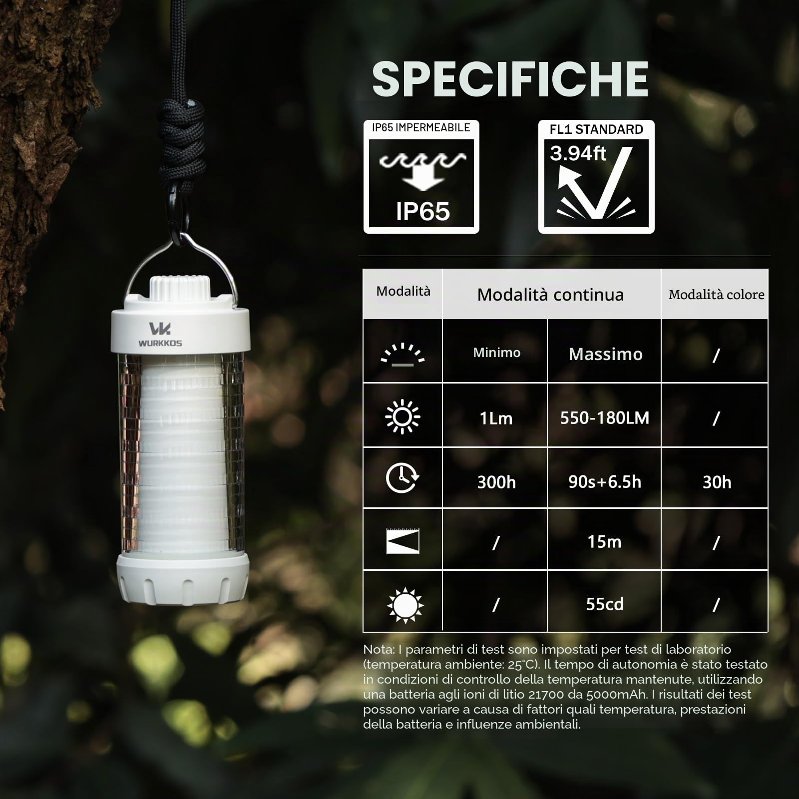 Wurkkos CL01 Lanterna LED da campeggio per esterni, 550 lumen, power bank 5000 mAh ricaricabile con batteria, luce da campeggio con magnete, fino a 300 ore di autonomia, lanterne da campeggio